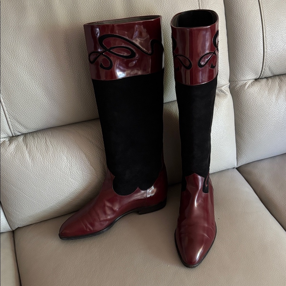 Vintage Bally burgundy and black riding style boots. Size 37 1/2. Made in Italy - Picture 3 of 9